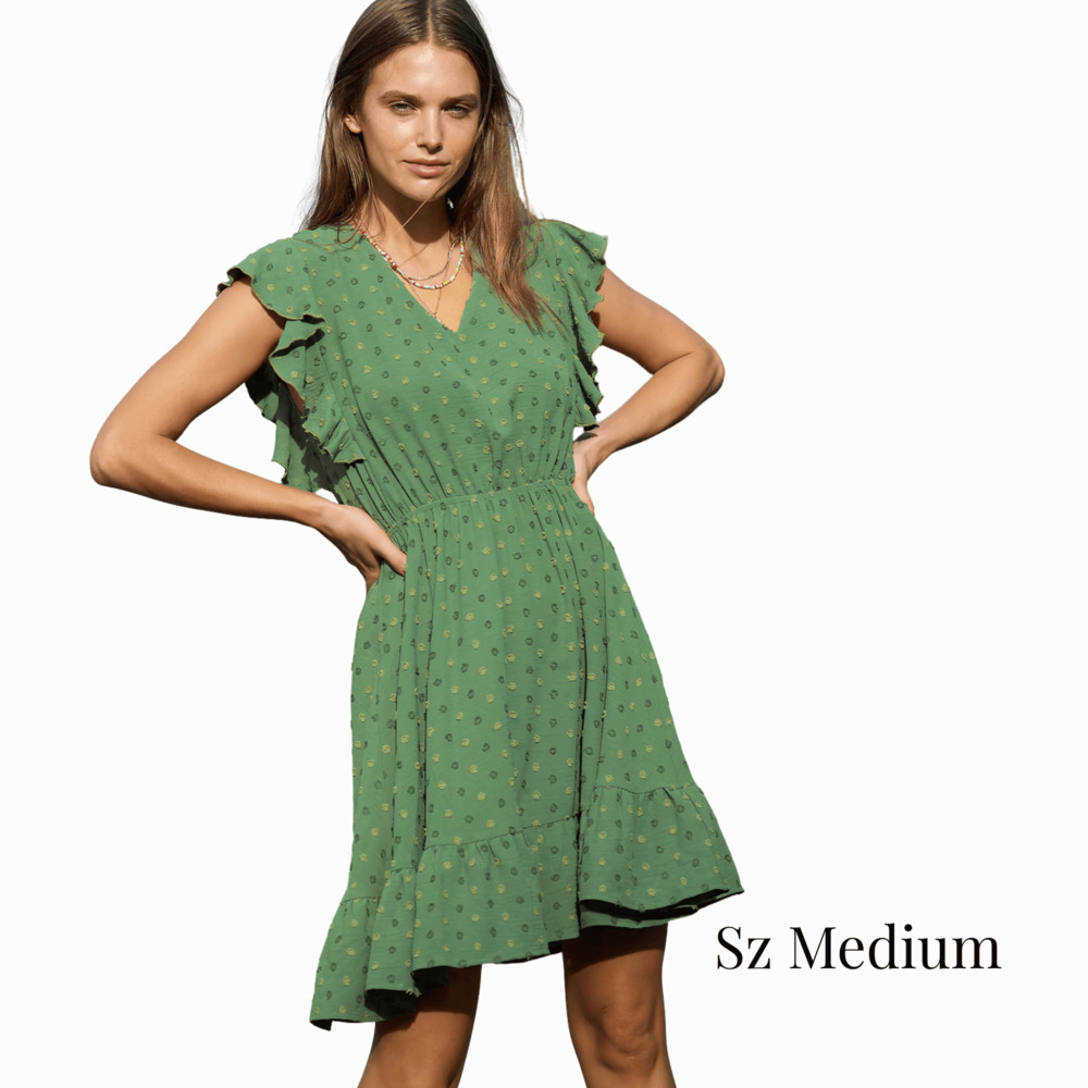 Green Dress,Christmas Mini With Flutter Sleeve,Women's Cupshe,Sz Medium - Picture 1 of 7
